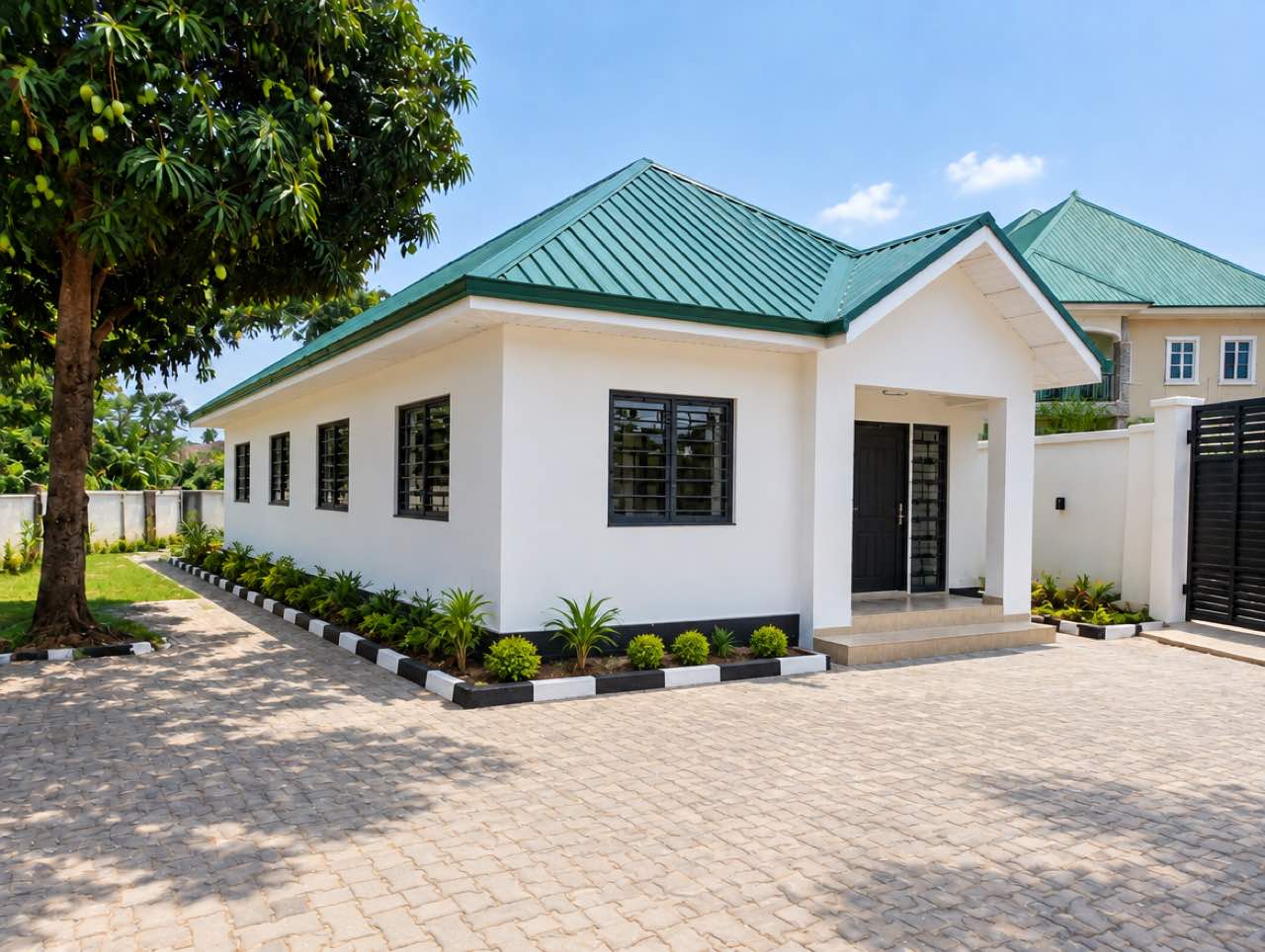 Outside: the left side. The left side of the bungalow (sample image)